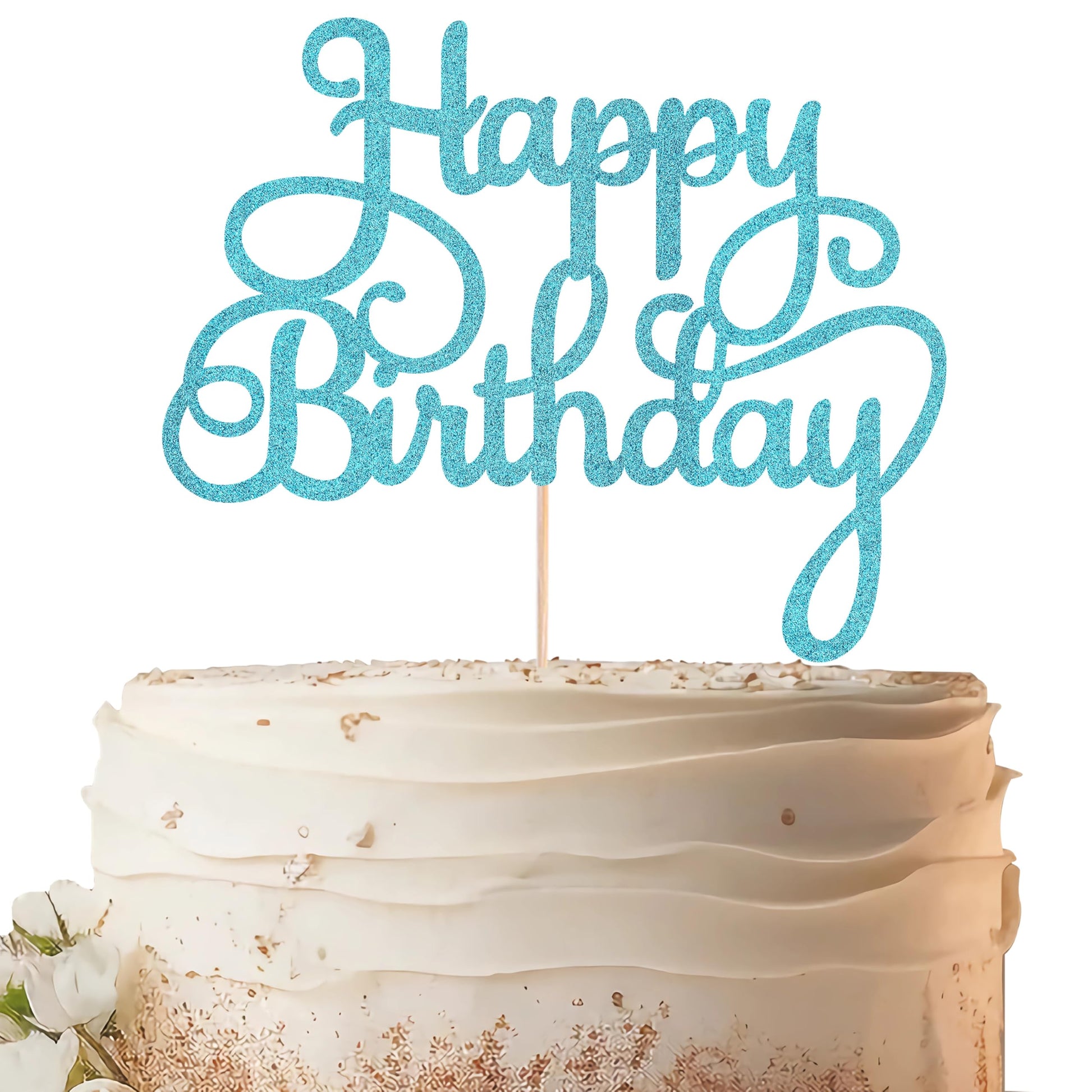 EONNCNT Happy Birthday Cake Topper - Sky Blue Glitter, Paper Material, Model MOUCCT-HB, Party Decoration Supplies