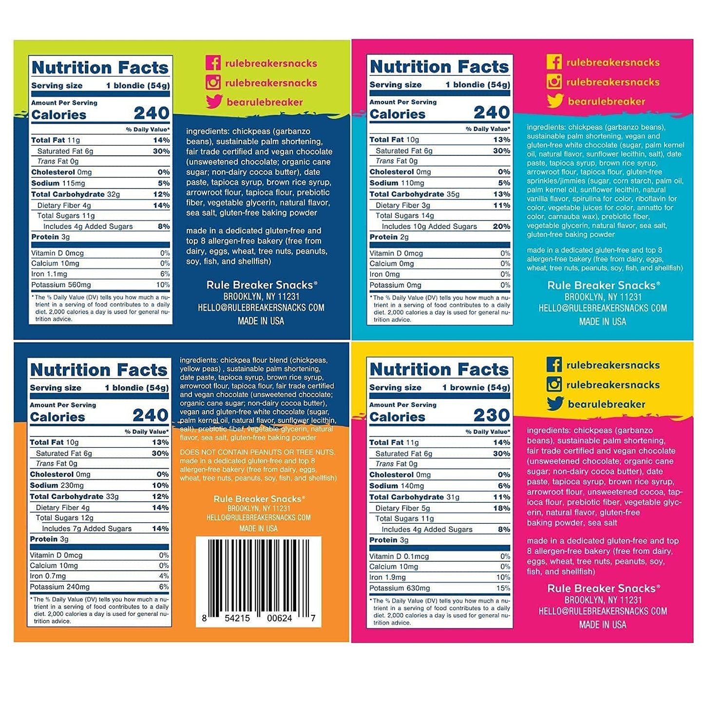 Rule Breaker Snacks Flavor Variety 8 Pack | Vegan, Gluten-Free, Allergen-Free | Great for School, Office, Pantry | 8 Individuall