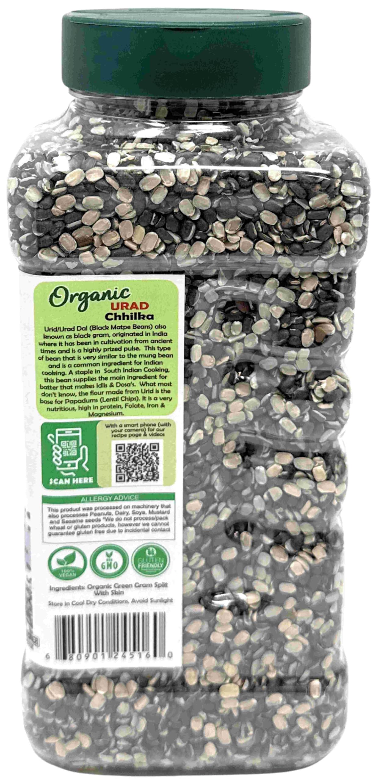 Rani Organic Urid/Urad Split Chilka (Split Matpe Beans With Skin) 32Oz (2Lbs) 908G Pet Jar ~ All Natural | Gluten Friendly | Non
