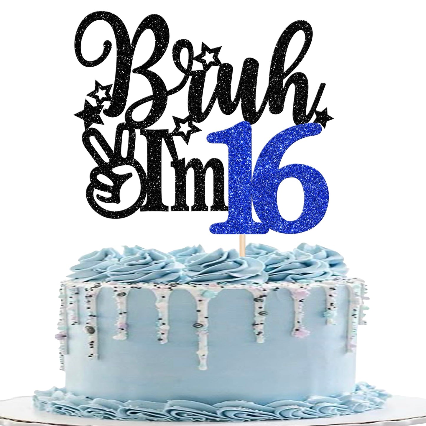 Rsstarxi Cake Topper - Bruh Im 16, Blue, Model XM1222-16, Perfect for 16th Birthday Party Decorations