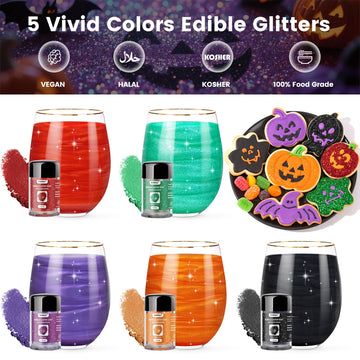 5 Colors Edible Glitter Set, Edible Glitter for Drinks, Luster Dust Shimmer Powder for Cakes, Cocktails, Beverages, Strawberries