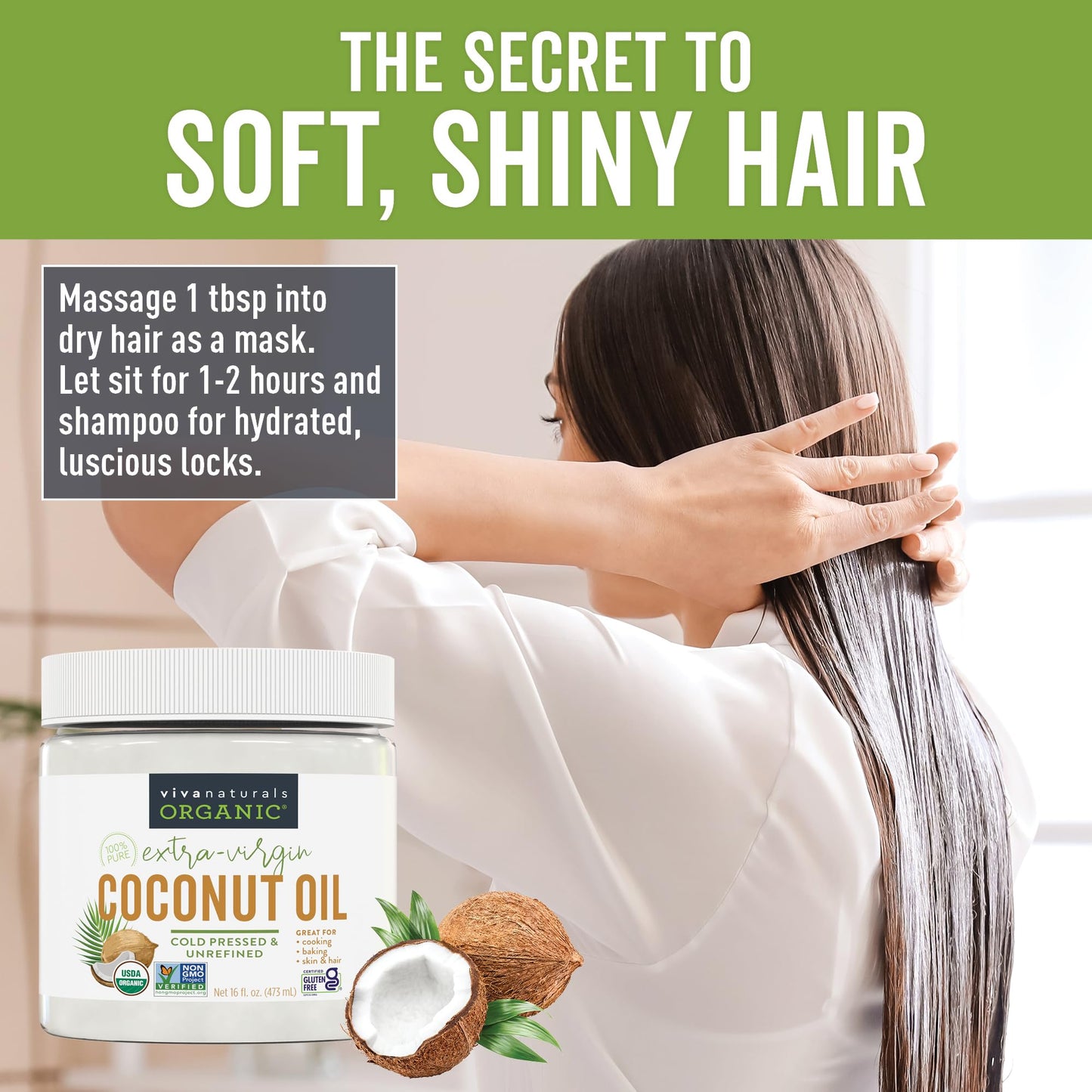 Viva Naturals Organic Coconut Oil - Unrefined Extra Virgin, Cold-Pressed, 16 Fl Oz, USDA Organic, Non-GMO, Hair & Skin Oil