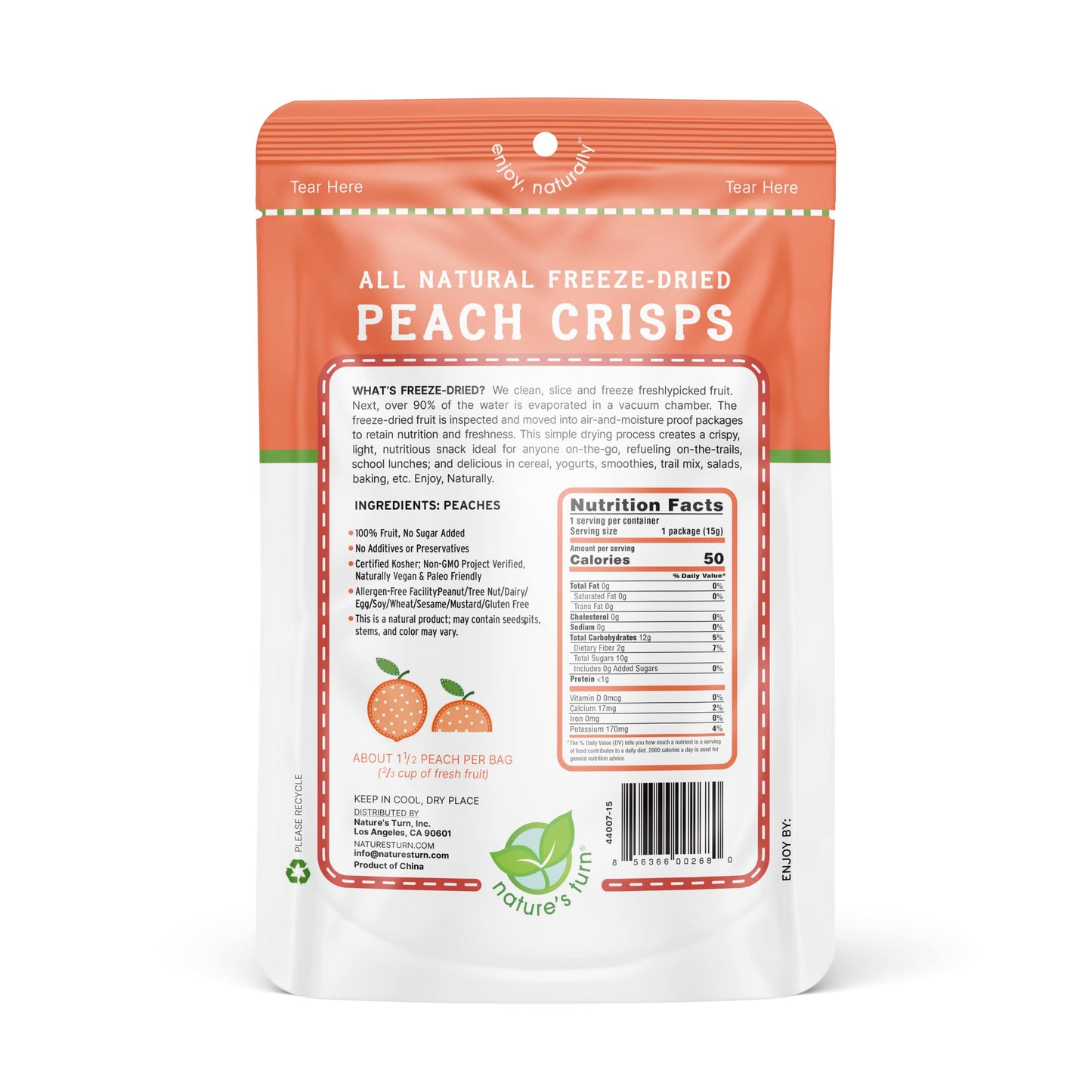 Natures Turn Freeze-Dried Fruit Snacks, Peach Crisps, Pack Of 12 (0.53 Oz Each)