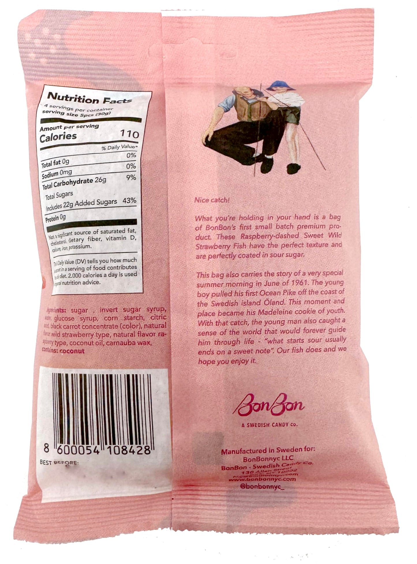 Bon Bon Swedish Candy Sweet Wild Strawberry Fish Vegan Candy, Swedish Gummy Candy From Sweden 5.2 Ounce (Pack Of 2)
