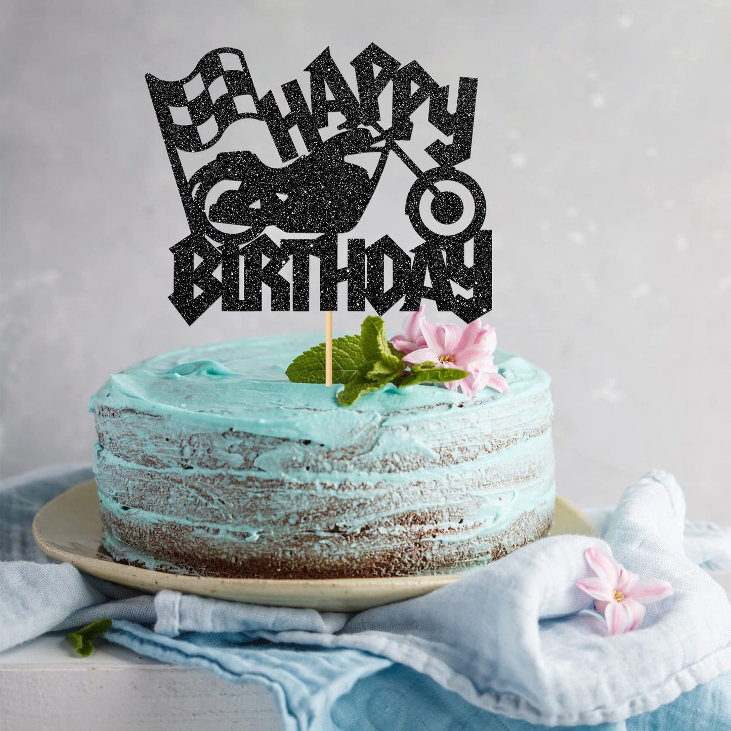 Monmon & Craft Motorcycle Happy Birthday Cake Topper/Men Boys Adults Motorbike Cake Decor/Motorcycle Racing Theme Birthday Party