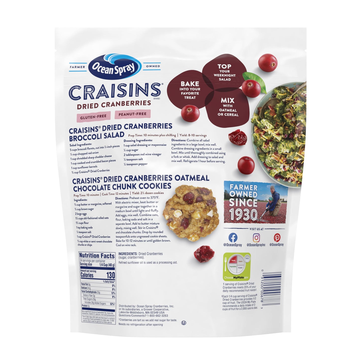 Ocean Spray Sweetened Dried Cranberries,3 Pound (Pack of 2)