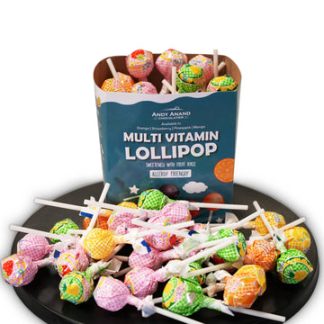 Andy Anand Low-Calorie Lollipops with Multi Vitamins fruit flavored, Kids Love Them! 8.8 oz, Kids Multivitamin Pops, Sweetened w