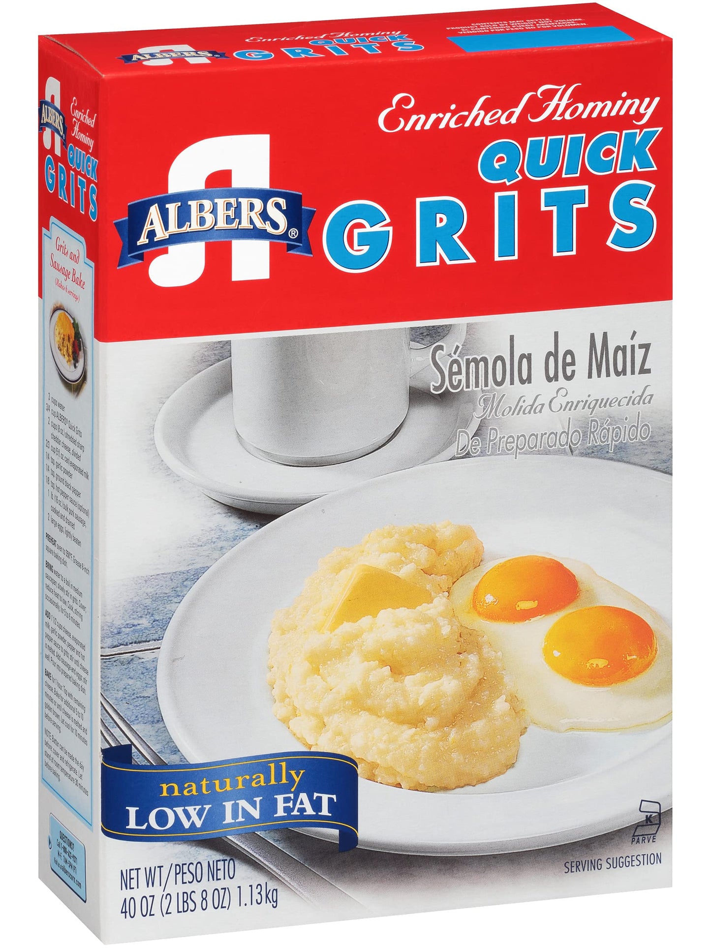 Albers Enriched Hominy Quick Grits, Naturally Low in Fat, 40 OZ Box