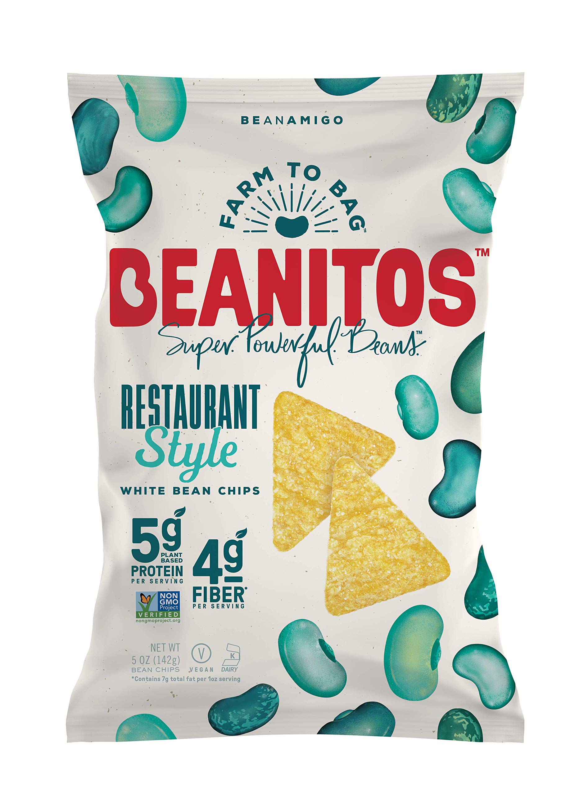 Beanitos Restaurant Style White Bean Chips with Sea Salt, Plant Based Protein, Good Source Fiber, Gluten Free, Non-GMO, Vegan, C