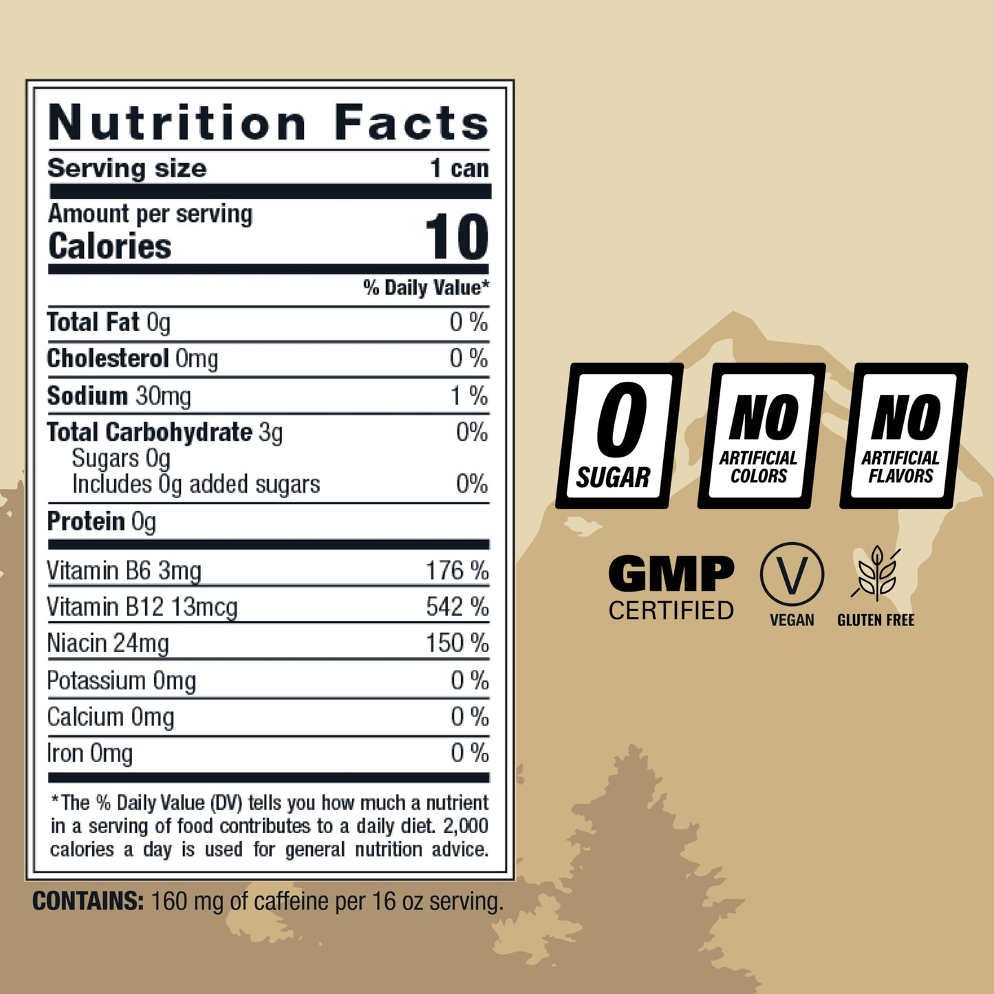 Grizzly Energy Drink Root Malt-Inspired Taurine B Vitamins & 160Mg Caffeine - Energy Focus & Hydration Boost - 10 Calories, Zero Sugar - No Artificial Colors Or Flavors - 16 Fl Oz (12 Pack Cans)