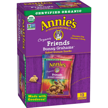 Annie'S Organic Friends Bunny Graham Snacks, Chocolate Chip, Chocolate & Honey, 12 Packets