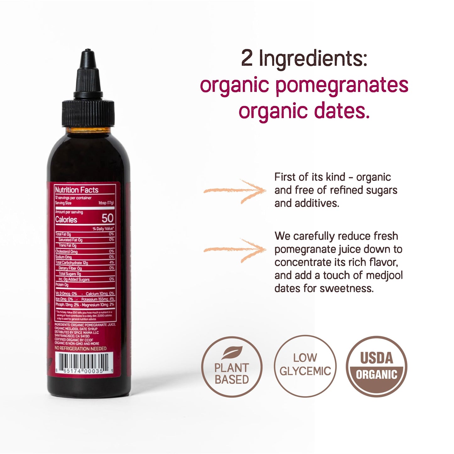 Just Date: Organic Pomegranate Syrup / 100% Natural / Organic Pomegranate Molasses / Healthy Alternative for Sugar, Honey or Map