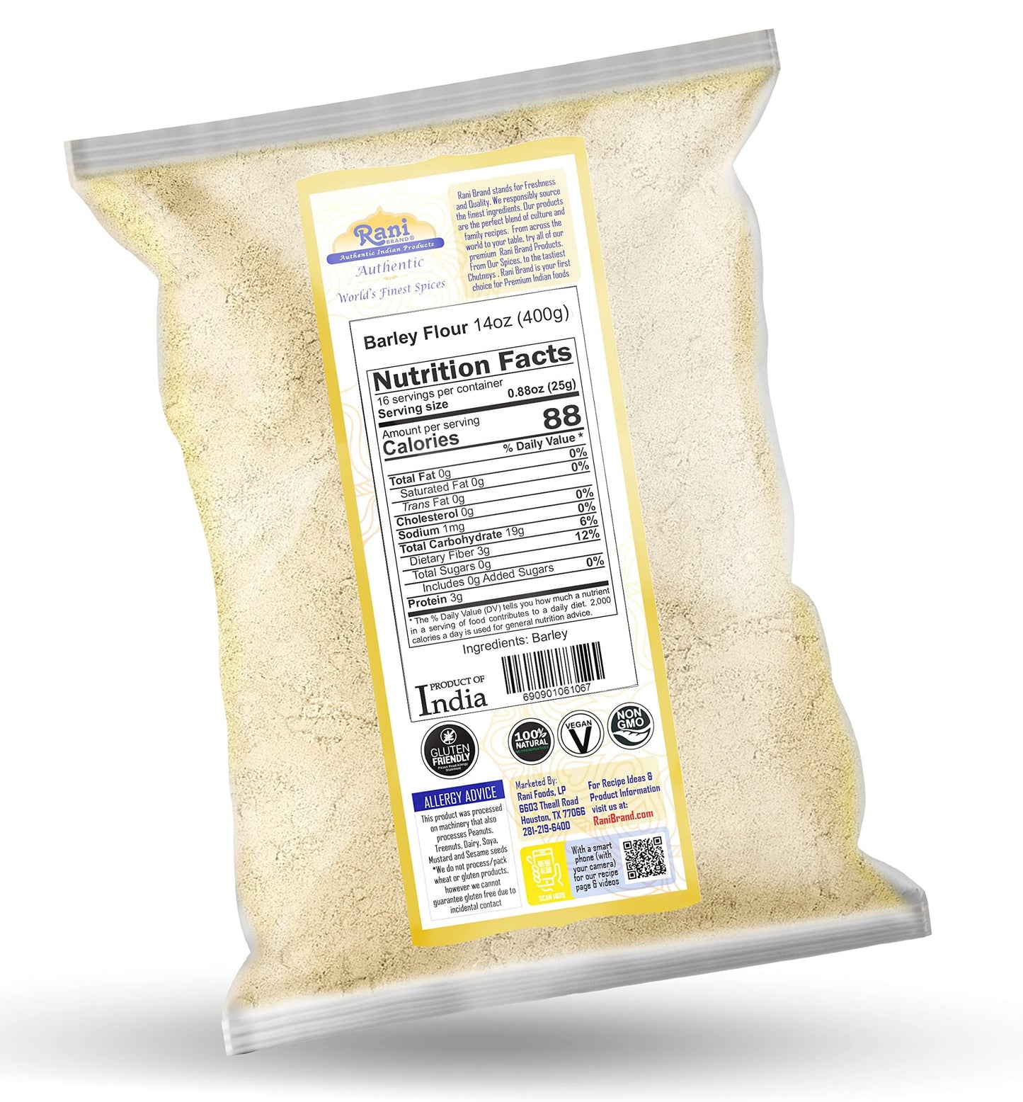 Rani Barley (Jav) Flour 14Oz (400G) ~ All Natural | Gluten Friendy | Stone Ground | Vegan | Non-Gmo | Kosher | Indian Origin
