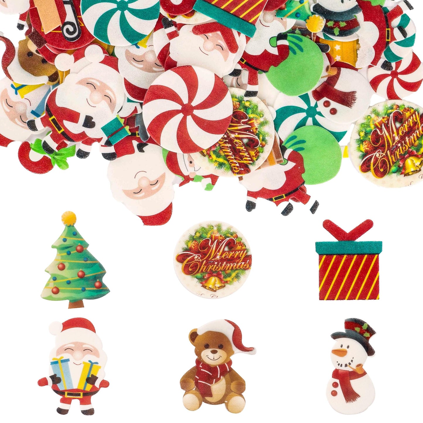 Gyufise 60Pcs Edible Christmas Cake Cupcake Decoration Edible Xmas Santa Claus Snowman Socks Cake Decorations Wafer Paper Holida