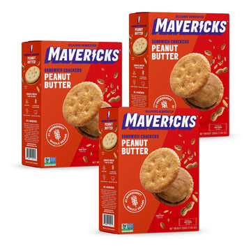 Mavericks Sandwich Crackers Peanut Butter - Plant-Based Peanut Butter Sandwich Snack Crackers, Whole Grain, Non-GMO - 7 oz Boxes