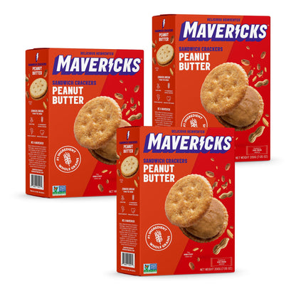 Mavericks Sandwich Crackers Peanut Butter - Plant-Based Peanut Butter Sandwich Snack Crackers, Whole Grain, Non-GMO - 7 oz Boxes