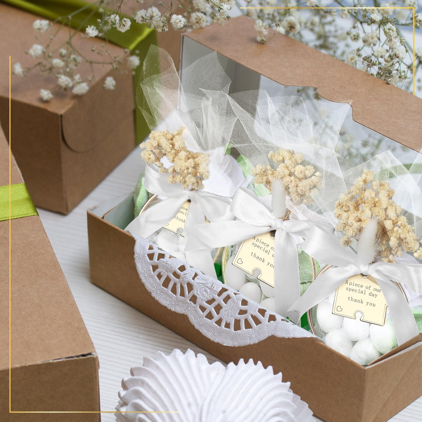 AceOrbit 50 Sets Wedding Almond Candy Favors for Guests Include Ring and Tulle Bag DIY Marzipan Souvenirs for Engagement Bridal