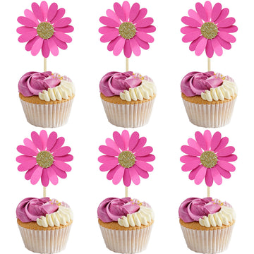 24Pcs Daisy Cupcake Toppers Flower Cake Topper Decorations Daisy Cake Decorations Chrysanthemum Cupcake Toppers Spring Daisy Flo