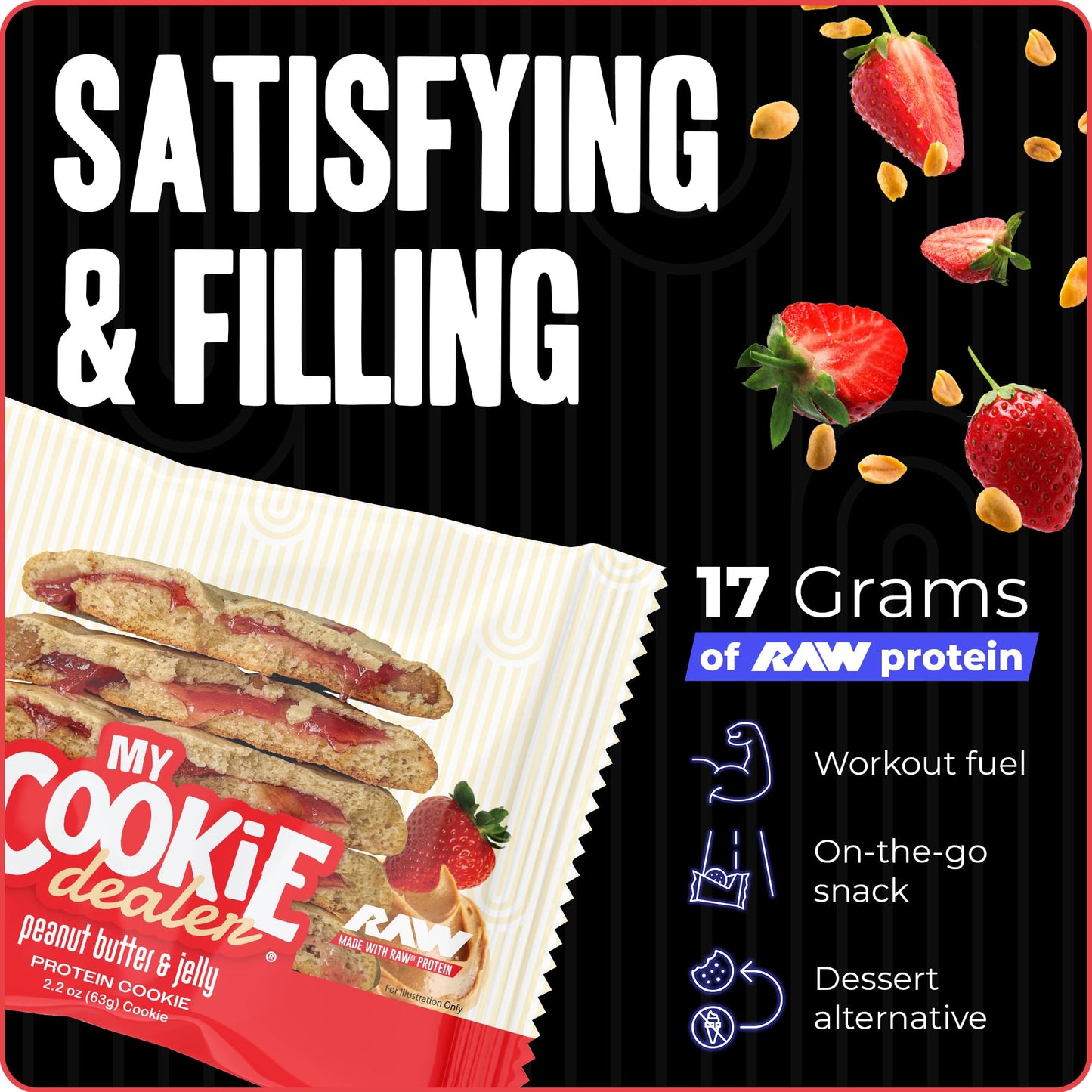 My Cookie Dealer Protein Cookies, Peanut Butter & Jelly (2.2Oz, Pack Of 6) - 17G Protein Per Cookie - Individually Wrapped Worko