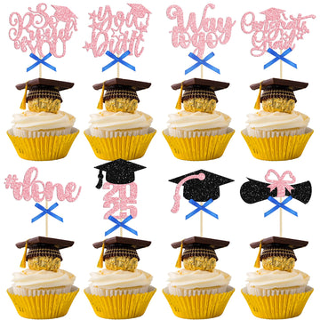 Gyufise 32Pcs Graduation Cupcake Toppers 2025 Glitter Class of 2025 Cupcake Toppers Supplies Congrats Grad Cap Diploma 2025 Cupc