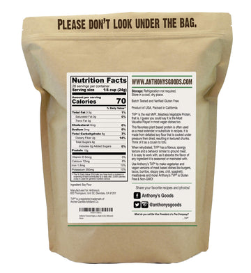 Anthony's Textured Vegetable Protein, TVP, 1.5 lb, Gluten Free, Vegan, Made in USA, Unflavored