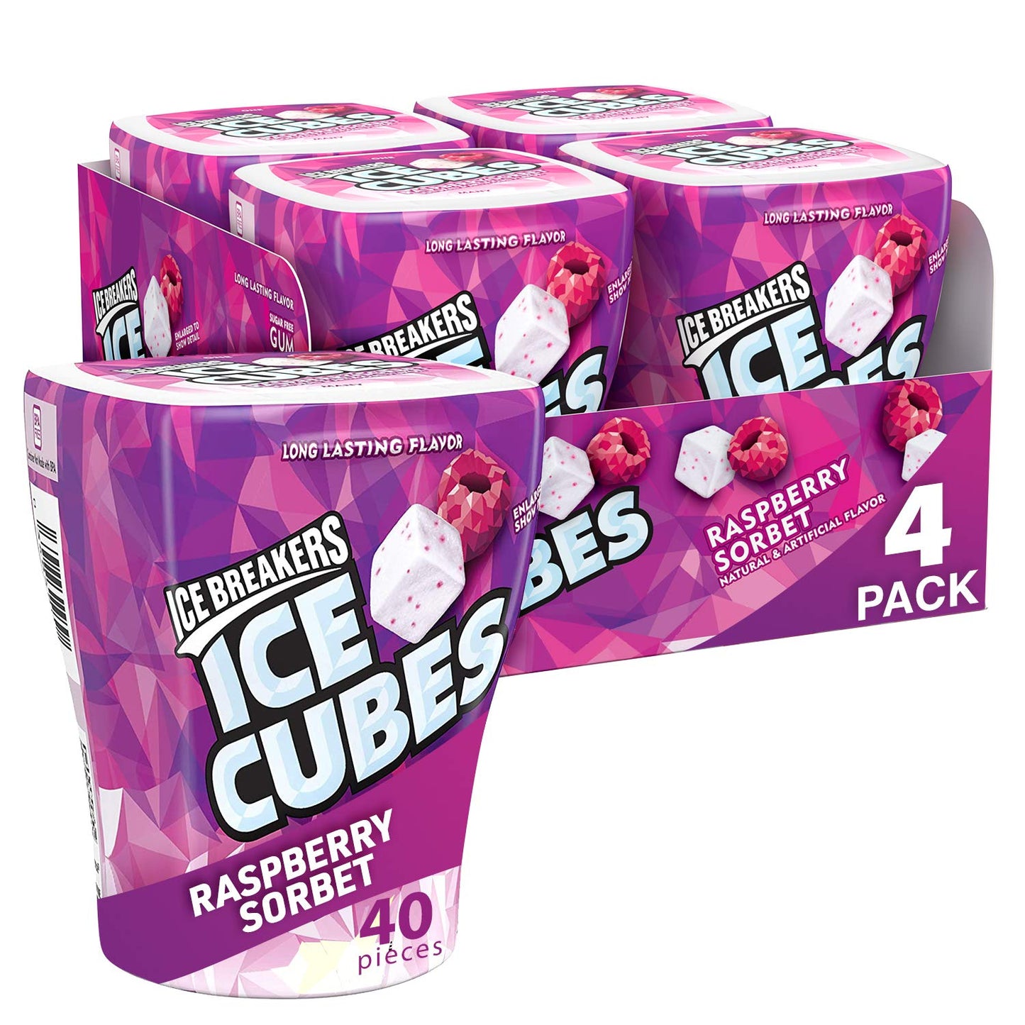Ice Breakers Ice Cubes Sugar Free Gum With Xylitol, Raspberry Sorbet, 40 Piece (Pack Of 4)