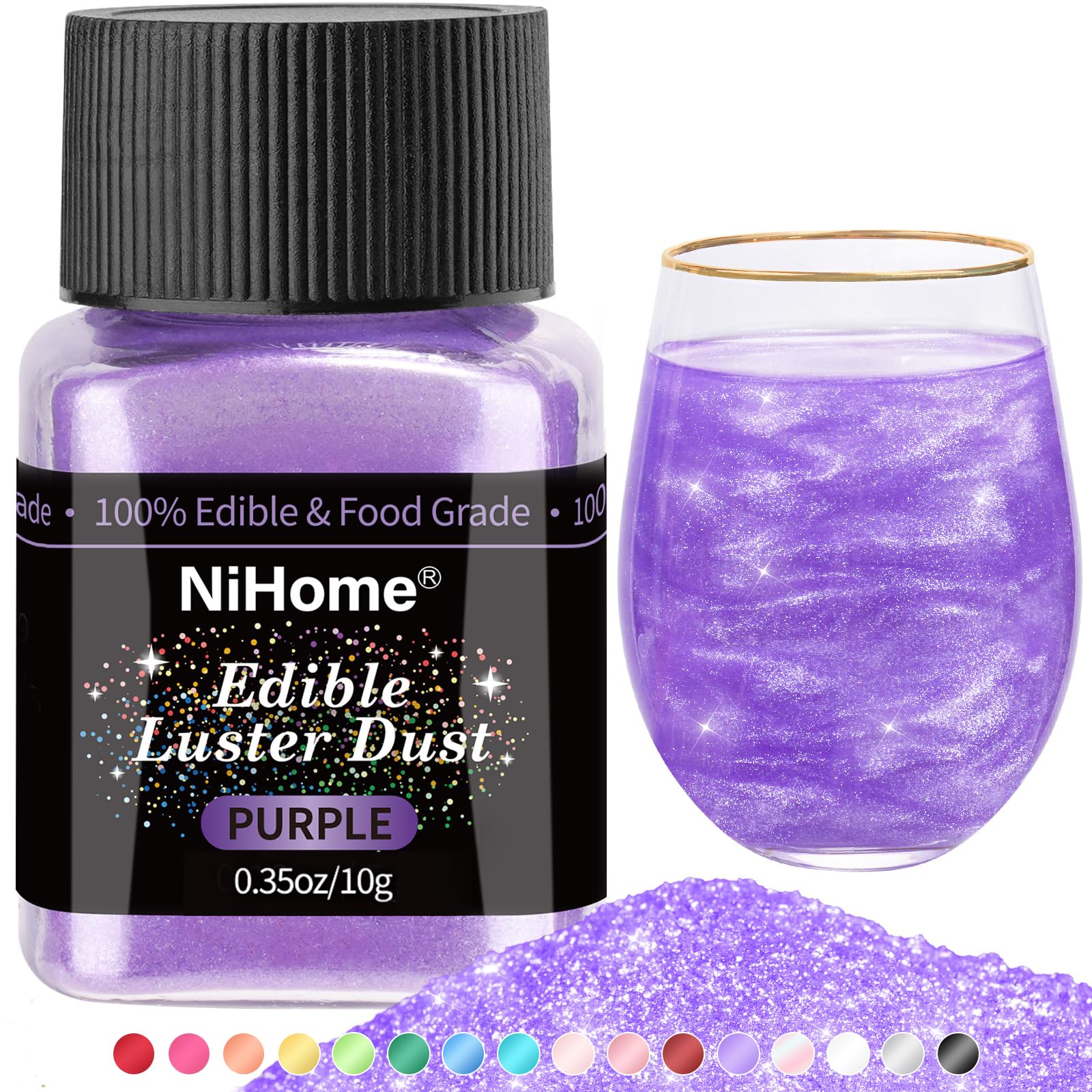 NiHome Edible Glitter Powder, Metallic Food Decorating Sprinkle, 10g/0.35oz, Purple