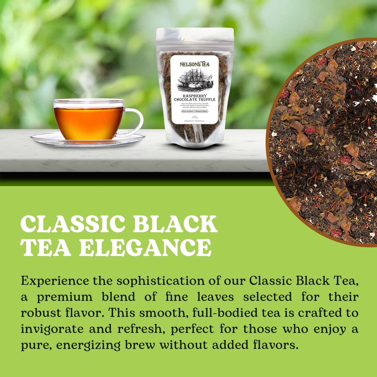 Nelson'S Tea Raspberry Chocolate Truffle - Loose Leaf Black Tea With Raspberry Leaf, Rooibos, Truffle Essence, Carob Beans, Hibi