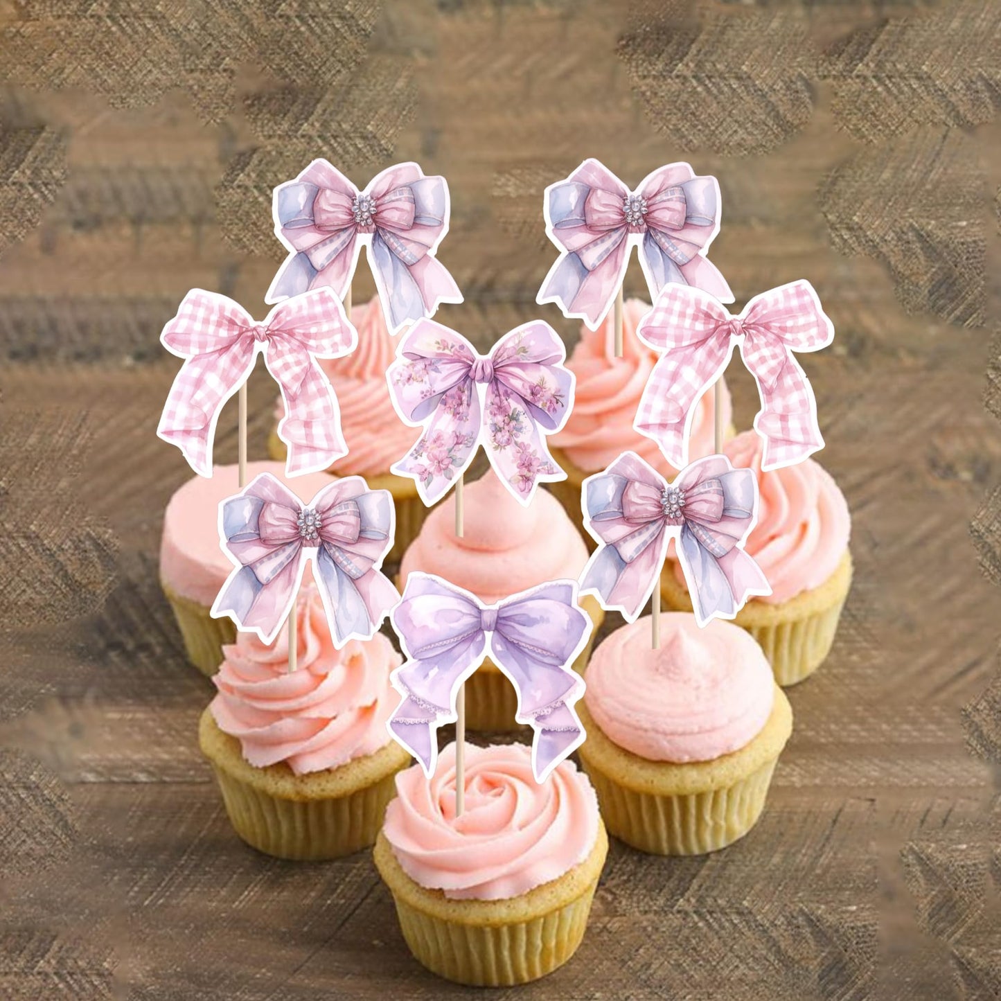YCTHUNFISH 36 Pack Bow Cupcake Toppers - Colorful Bowknot Picks for Weddings, Bridal Showers, and Birthday Parties