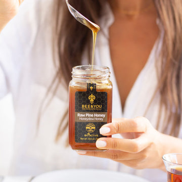Bee And You Pine Raw Honey, Honeydew Honey, Wild-Crafted, 100% Natural, Unprocessed, Enzymes, Antioxidants, Manuka Honey Alterna