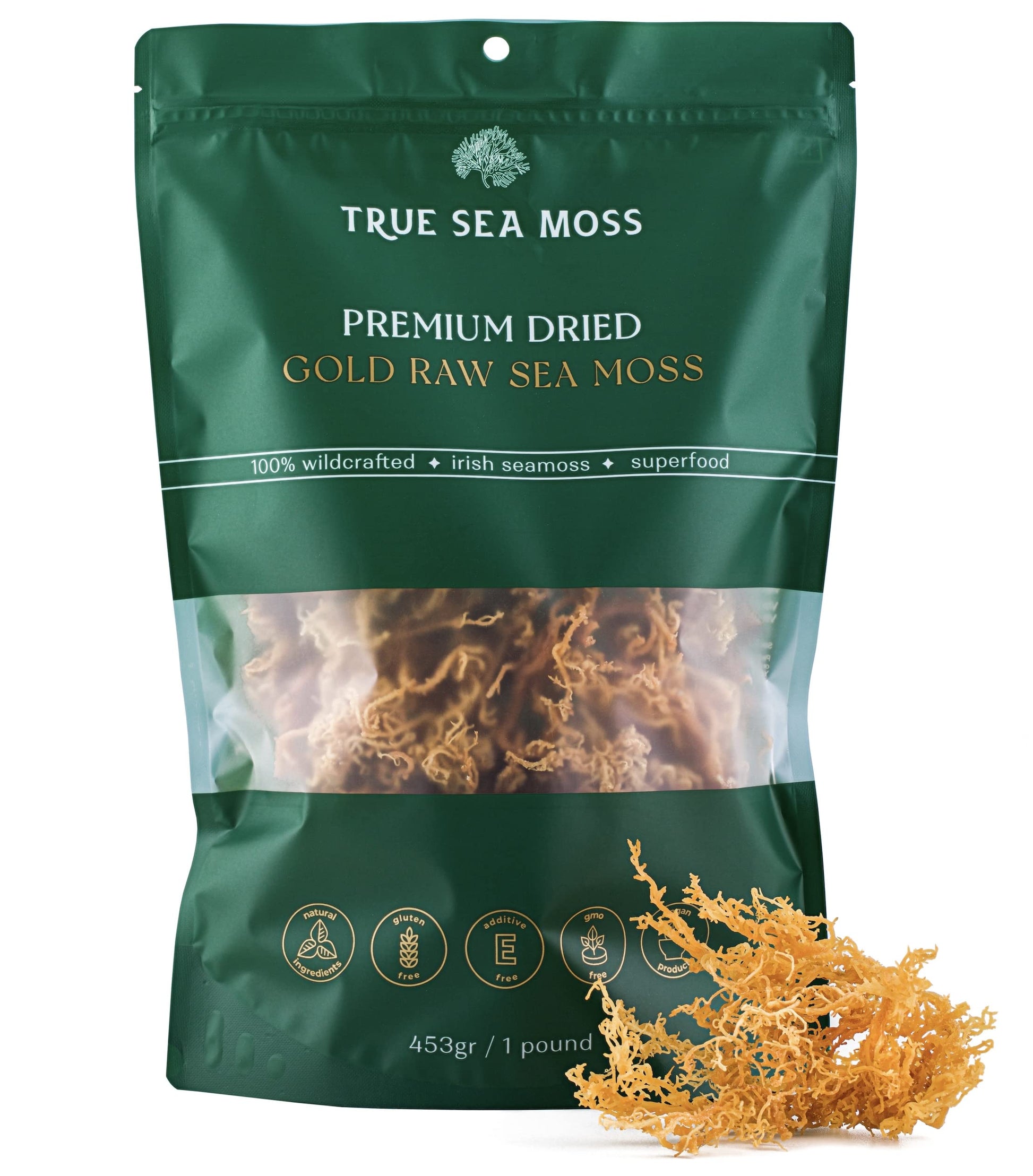 TrueSeaMoss Sea Moss Raw Gold - Organic Irish Sea Moss Gel - 16oz (Makes 200 oz) - Wildcrafted for Skin and Digestion - 1 Pound