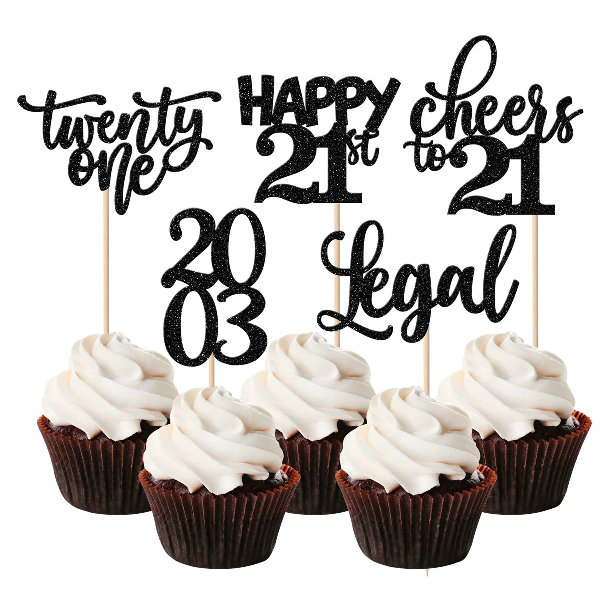 Rsstarxi 30 Pack Cupcake Toppers Gold Paper Happy 21st Birthday Picks Model XM087