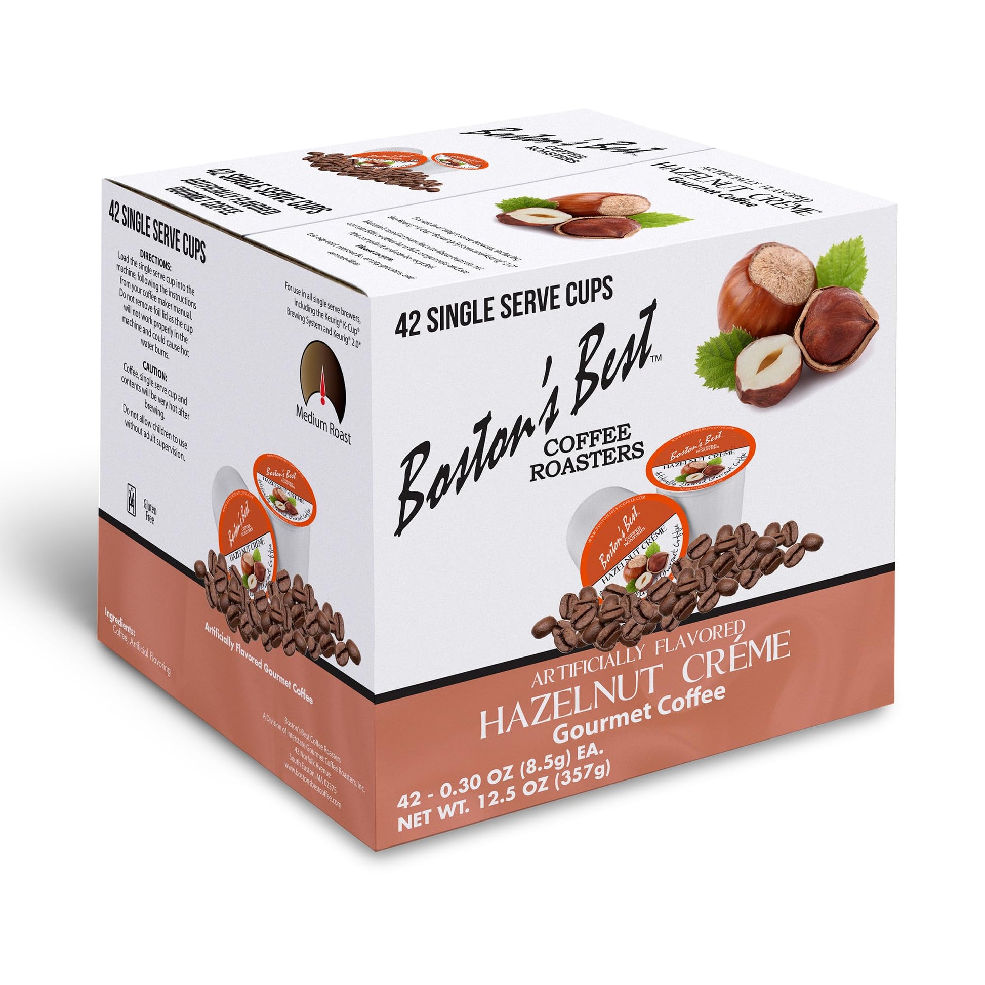 Bostons Best Gourmet Coffee - Hazelnut Creme Flavor, Compatible with Keurig, 42 Single Serve Cups, Model 017809009080