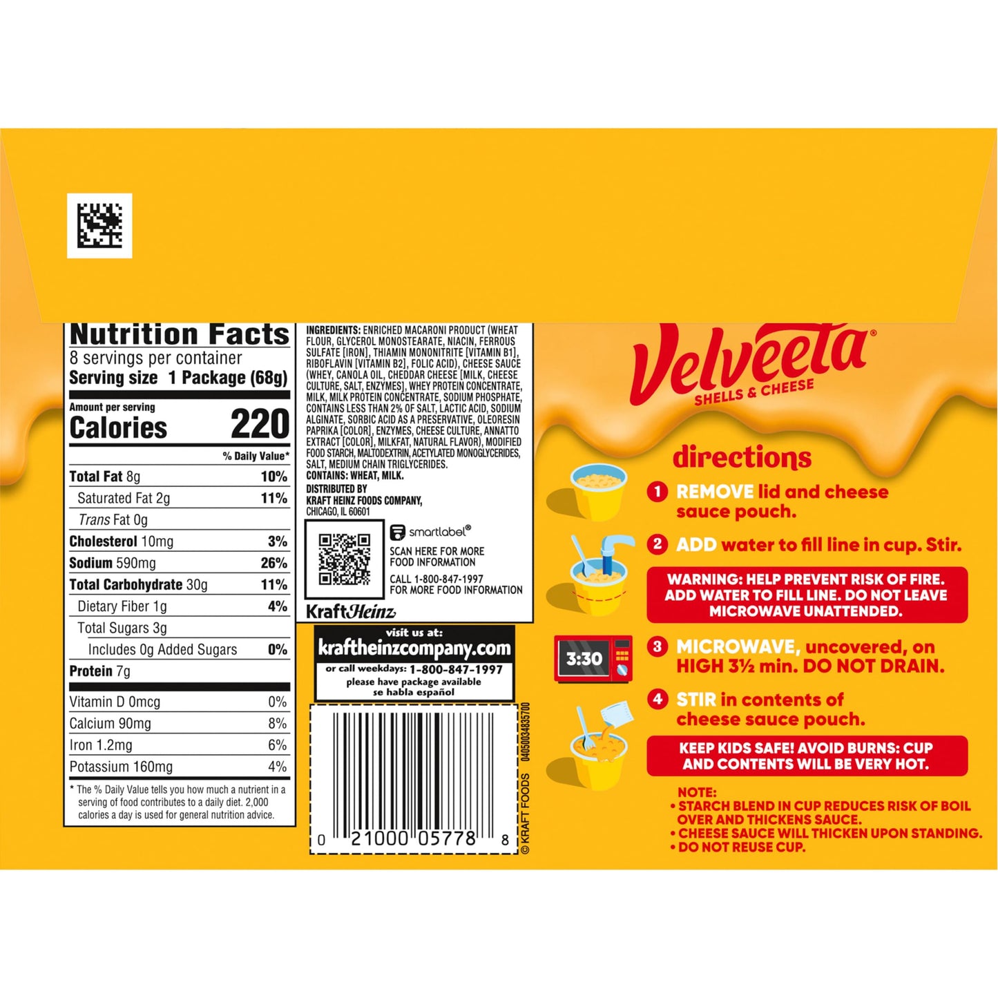 Velveeta Shells & Cheese Original Microwaveable Shell Pasta & Cheese Sauce  8 ct Box  2.39 oz Cups