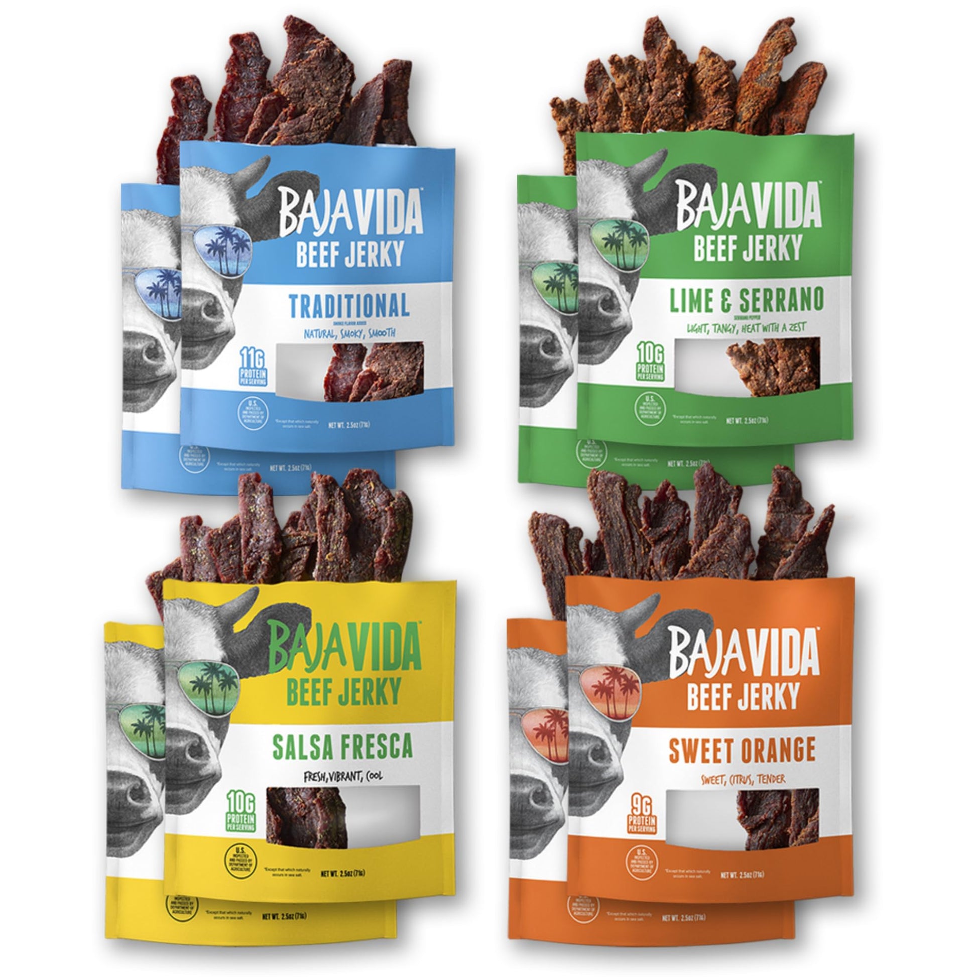 Baja Beef Jerky Sampler Pack - 100% All Natural Beef Jerky, Gluten Free, Low Calorie Craft Jerky, 10g Protein per Serving, No Ni