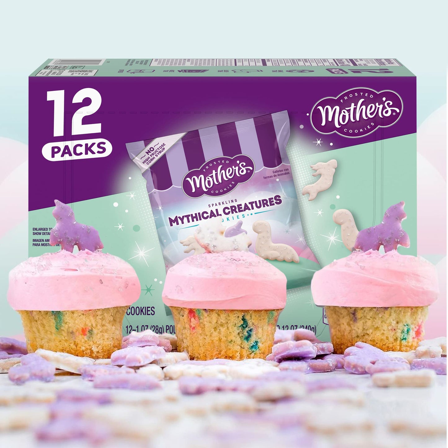Mother'S Sparkling Mythical Creatures Cookie Snack Pack, Frosted Vanilla Shortbread Cookies With Silver Sprinkles, 1 Oz. (Pack O