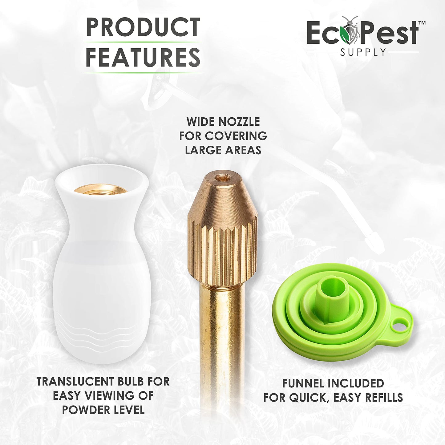 ECOPEST Diatomaceous Earth Powder Duster - Large Bulb Sprayer for Organic Gardening & Eco-Friendly Pest Control (Bed Bugs, Roaches, Ants)