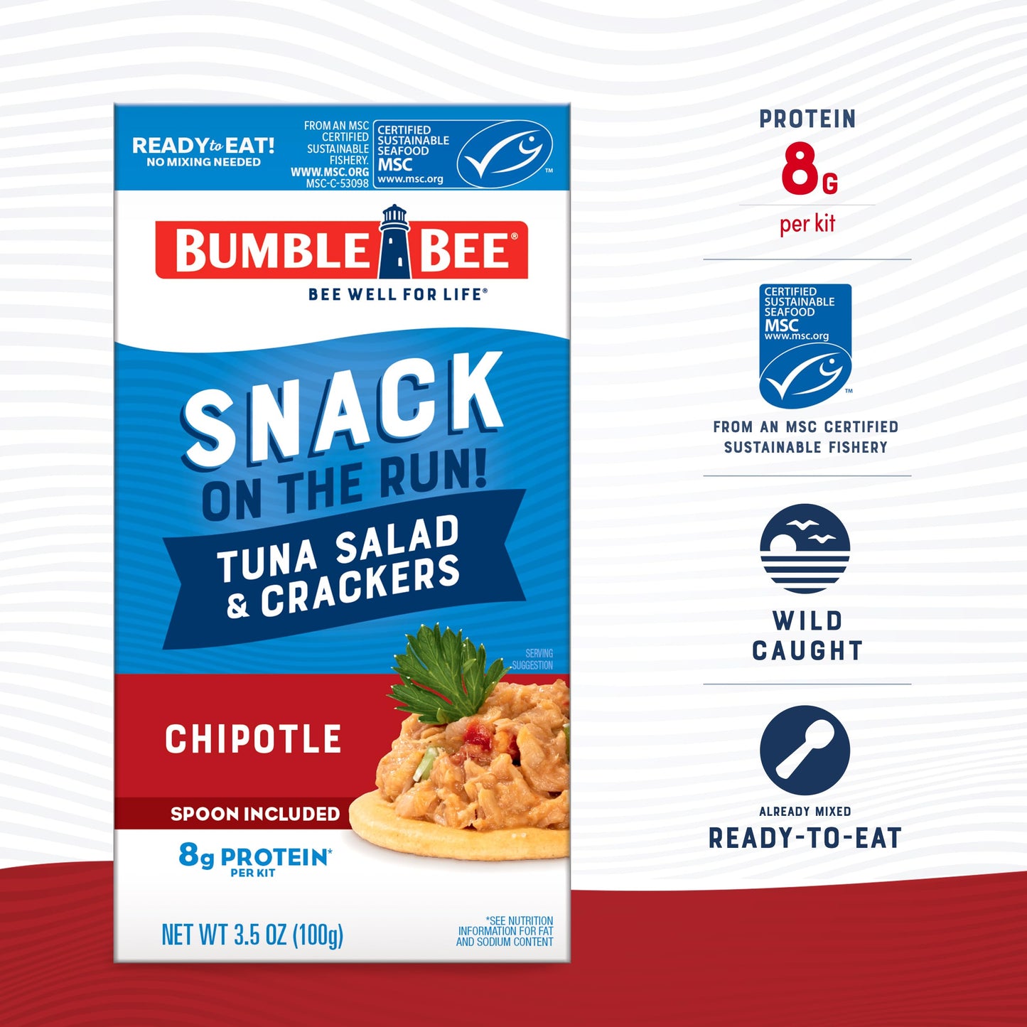 Bumble Bee Chipotle Tuna Salad with  ers Kit, Ready to Eat, 3.5 Oz (Pack of 12), Wild Caught Tuna, Convenient Protein Snack