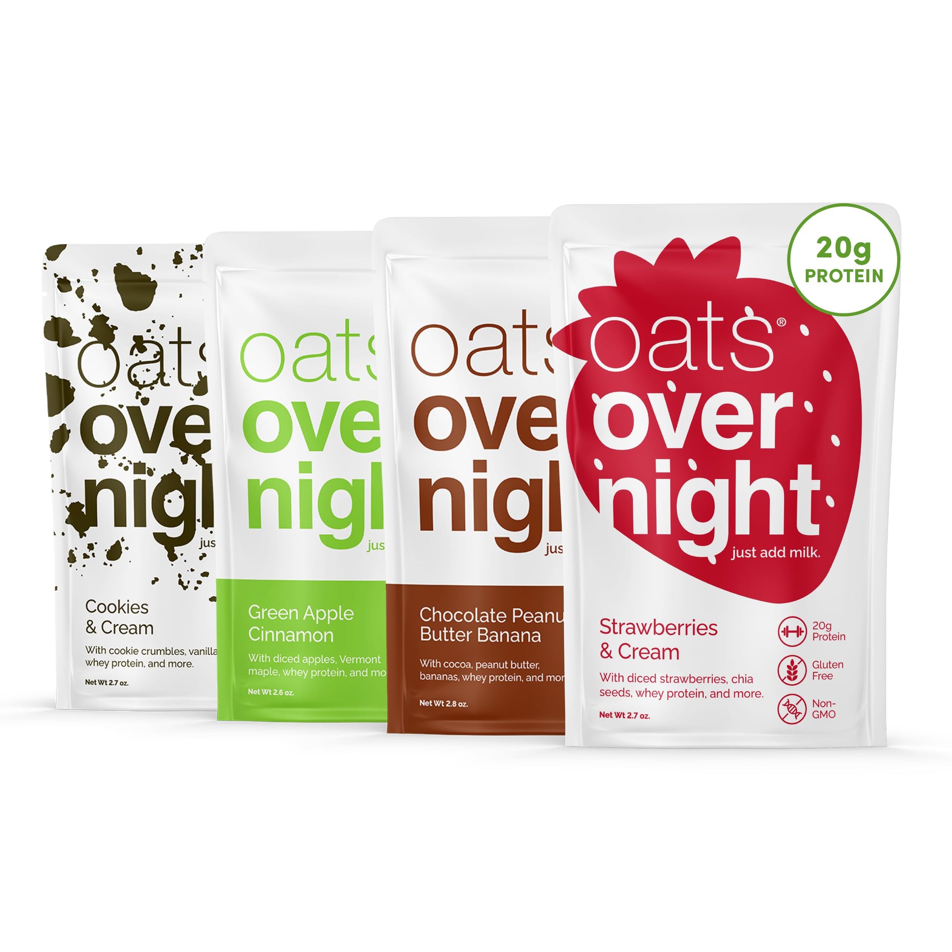 Oats Overnight High Protein Breakfast Shake - Classic Variety Pack, Gluten Free, 2.6 oz (Pack of 8)
