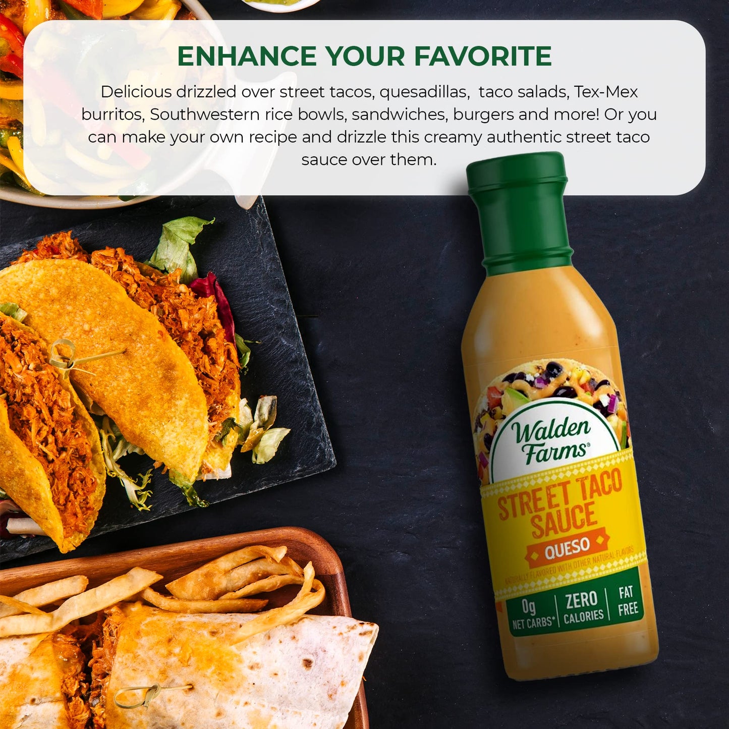Walden Farms Street Taco Sauce Queso - Calorie-Free, Gluten-Free, Low Carb, Keto-Friendly, Sugar-Free, Creamy Queso Flavor, (12