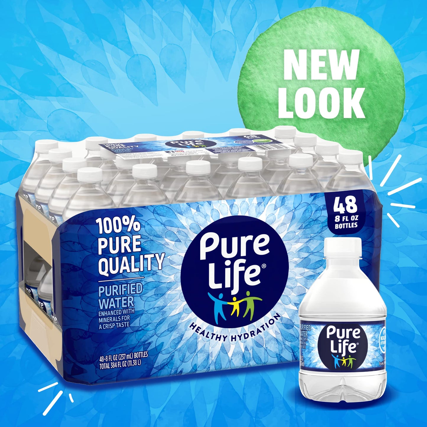 Pure Life Purified Water Bottles, 48 Pack - Still Bottled Water Enhanced with Minerals for a Crisp Taste, Plastic Bottles - 8 Fl