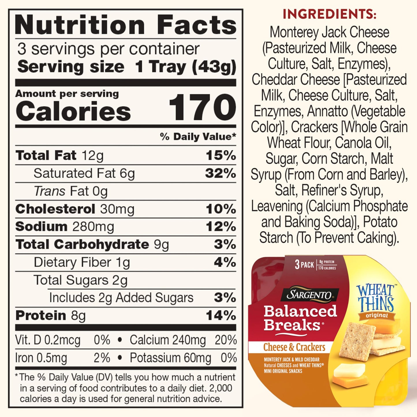 Sargento Balanced Breaks Cheese & Crackers, Natural Monterey Jack & Mild Cheddar Cheese and WHEAT THINS Mini Original Snacks Sna