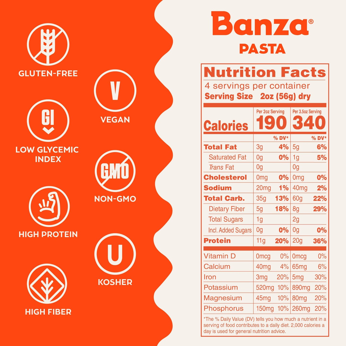 Banza Rotini Pasta From Chickpeas - Gluten Free, High Protein, And Lower Carb Protein Rotini Chickpea Pasta - 8Oz