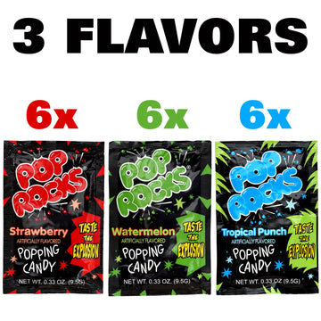 The Hampton Candy Company Pop Rocks Candy 18 Pack, 6 Flavors Of Each - Watermelon, Strawberry, Tropical Punch