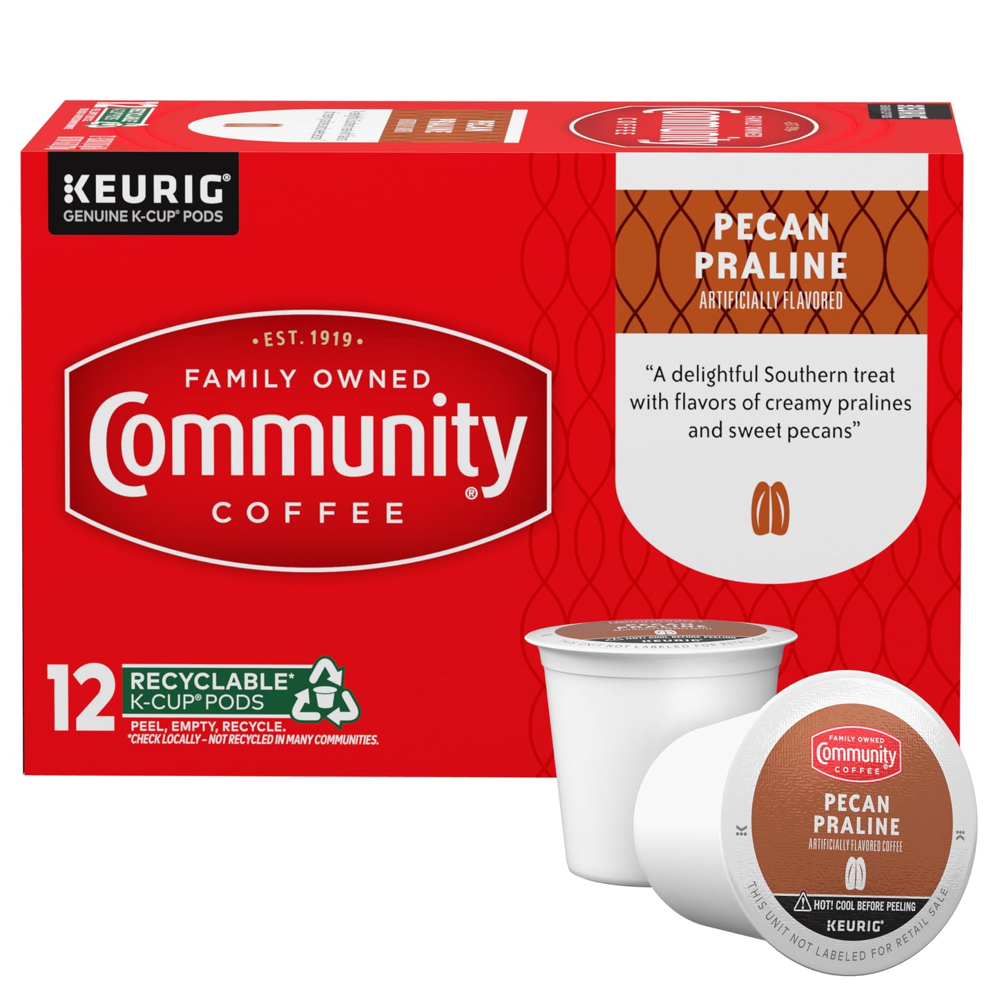Community Coffee Southern Pecan Praline Flavored K-Cup Coffee Pods, Medium Roast, 12 Count, Pecan Praline