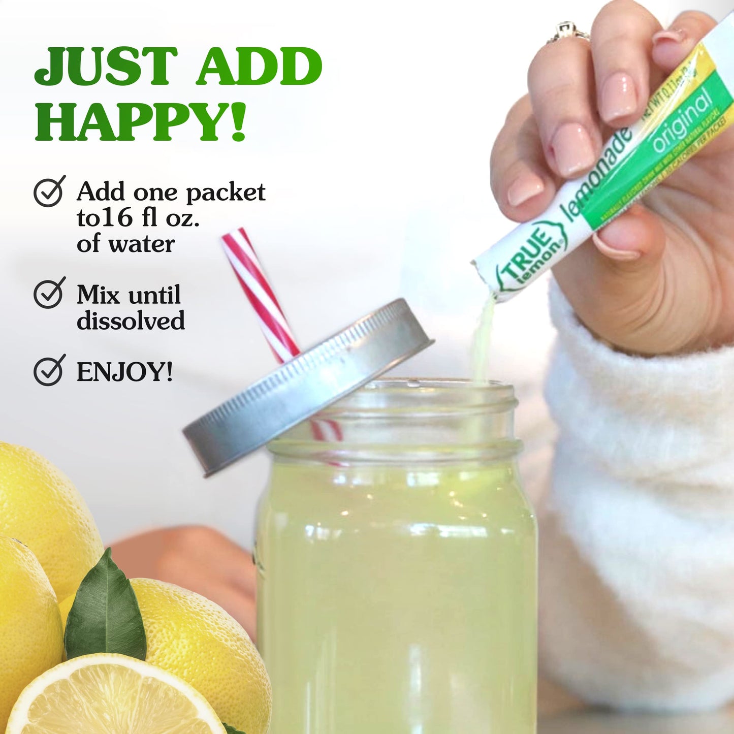 True Lemon Original Lemonade Drink Mix| Made From Real Lemon | No Preservatives, No Artificial Sweeteners, Gluten Free | Water Flavor Packets & Water Enhancer With Stevia 30 Count (Pack Of 1)