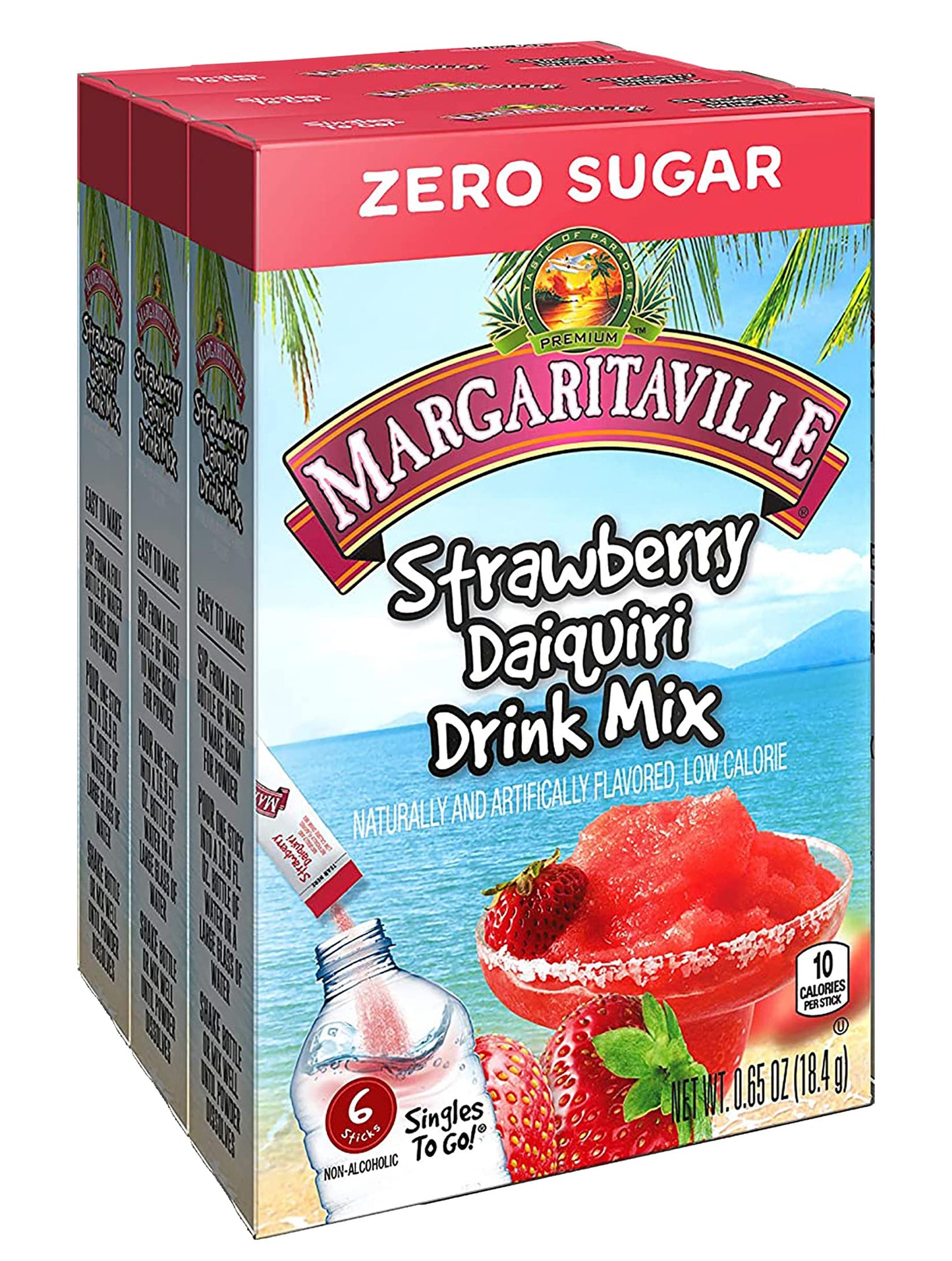 Margaritaville Margarita Singles To Go Drink Mix - Strawberry Daiquiri Flavor, 0.65 Ounce, 6 Count Per Pack, Pack of 3