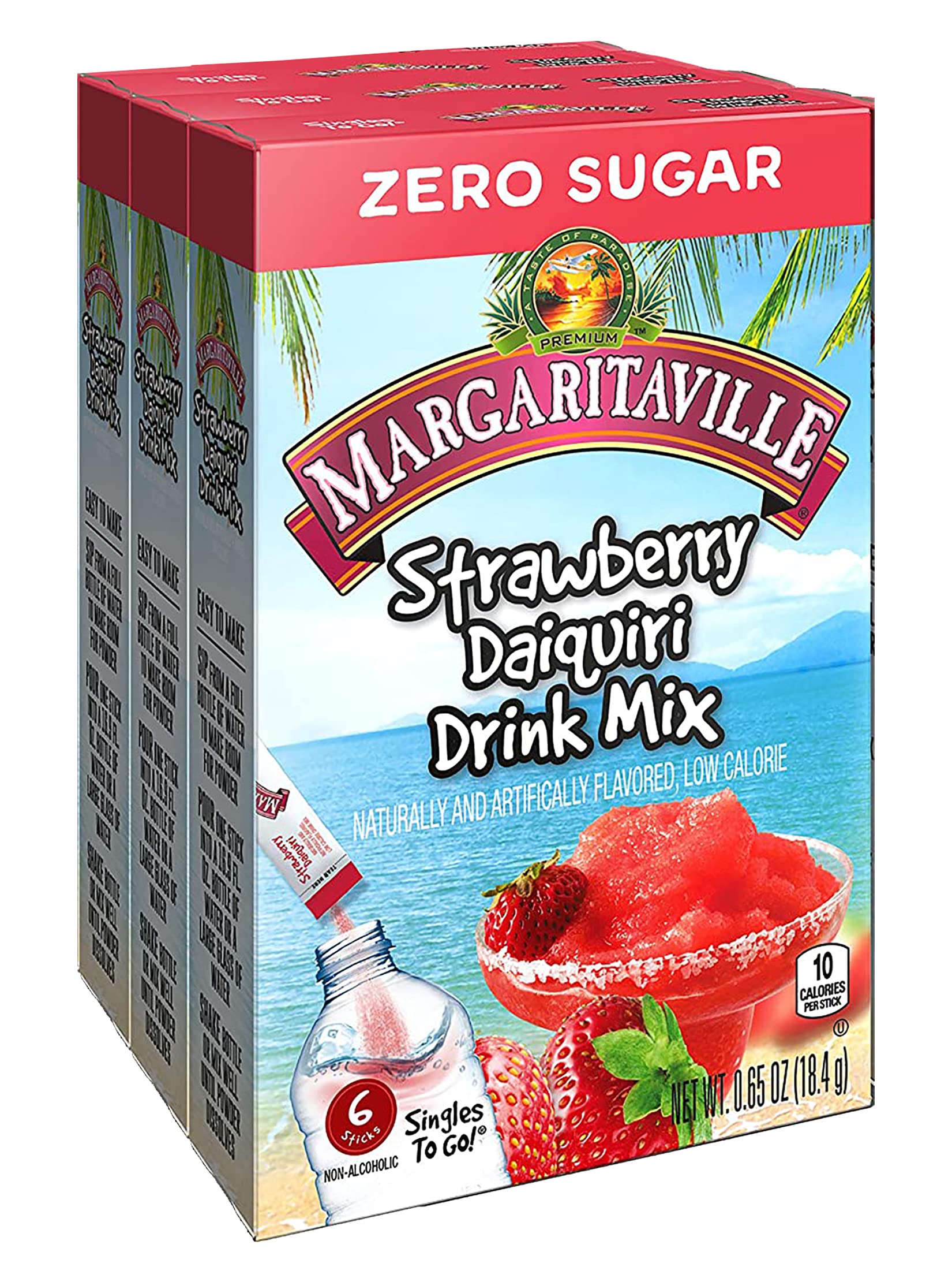 Margaritaville Margarita Singles To Go Drink Mix - Strawberry Daiquiri Flavor, 0.65 Ounce, 6 Count Per Pack, Pack of 3