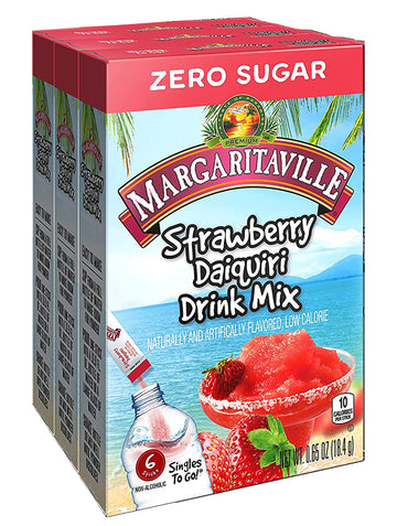 Margaritaville Margarita Singles To Go Drink Mix - Strawberry Daiquiri Flavor, 0.65 Ounce, 6 Count Per Pack, Pack of 3