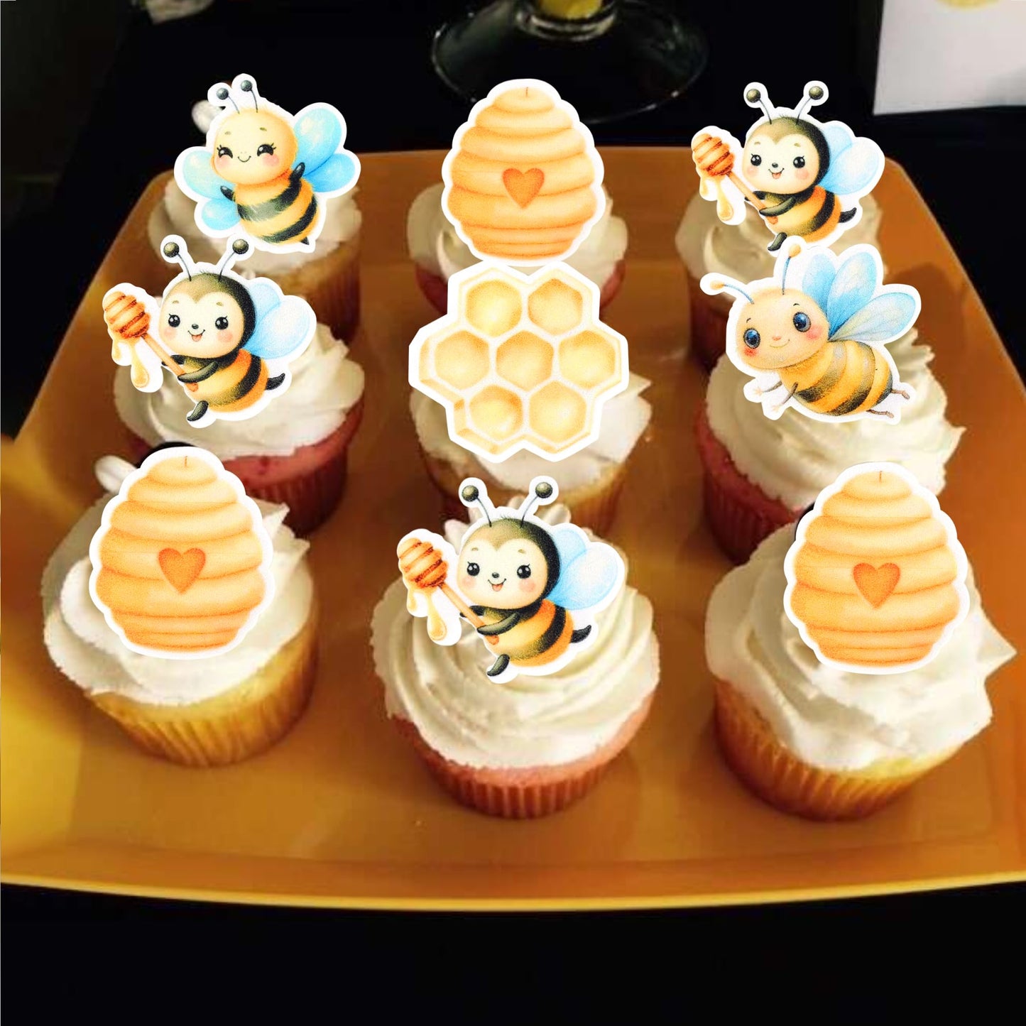 60 Pcs Edible Bumble Bee Cupcake Toppers Waper Paper Honey Bee Cupcake Picks Edible Oh Babee Cupcake Decorations For Bee Theme B